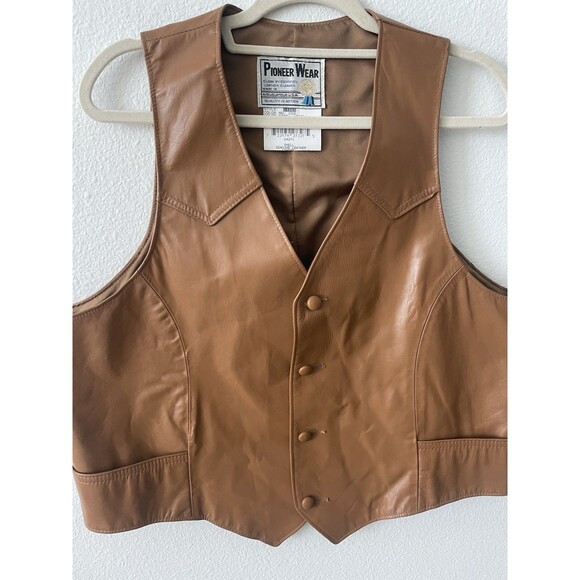 Pioneer Wear Genuine Leather Vest Size 44 Sadl Western Vintage Cowboy 80s VTG - Picture 2 of 7